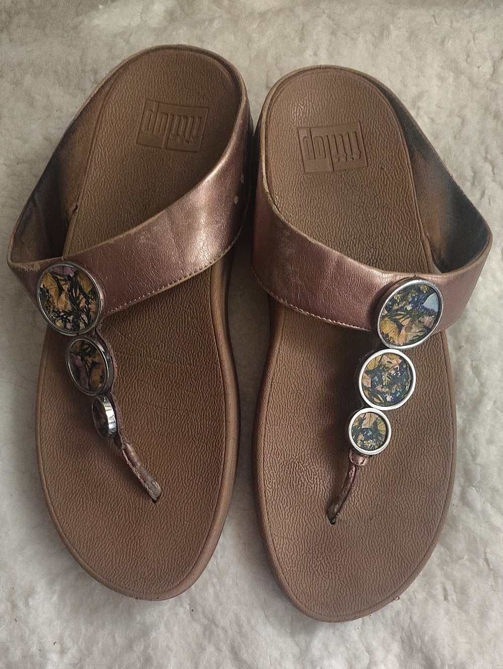 FitFlop Bronze Metallic Thong Sandals with Decorative Accents
